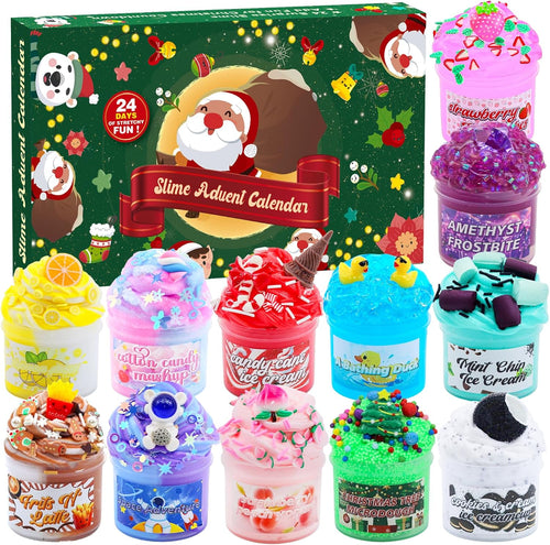 Slime Advent Calendar 2025 - Christmas Countdown Calendars 24 Days of Surprises with Different Texture Slime and Toys Kit Funny Gifts for Toddler Kids Teens Girls Boys 4 5 6 7 8 9 10 11 12 Year Old