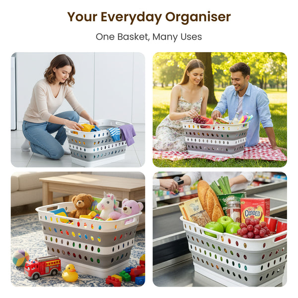 Large Capacity Foldable Laundry Basket with Standing Legs & Collapsible Hamper - Heavy-Duty Plastic Storage Bin with Brake Casters, Space-Saving Modern Rectangular Design for Bathroom, Bedroom, Dorm, Laundry Room - Easy-Fold Multi-Purpose, Laundry