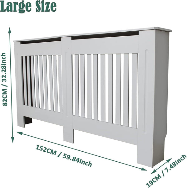 Radiator Cover Cabinet Large Small Wooden Radiator Cover, White Wood Painted MDF Cabinet Heater Cover Cabinet, Slats, Grill, Wood Top Shelf Easy Assembly for Living Room, Hallway, Bedroom Decoration