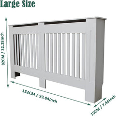 Radiator Cover Cabinet Large Small Wooden Radiator Cover, White Wood Painted MDF Cabinet Heater Cover Cabinet, Slats, Grill, Wood Top Shelf Easy Assembly for Living Room, Hallway, Bedroom Decoration