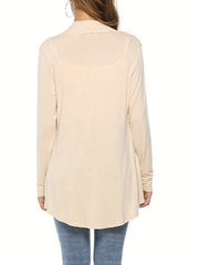 Women Simple Style Cardigan, Solid Color Long Sleeve Knitwear with Pockets, S/ M/ L/ XL/ XXL