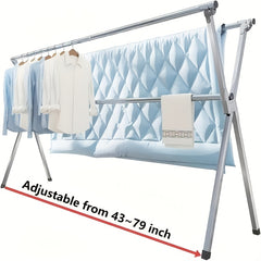 A Stainless Steel Foldable Clothes Drying Rack with Retractable Adjustable Double Bars And A Multi-Functional Drying Rack Suitable for Indoor And Outdoor Use. for Clothes, Quilts, And Bedding, It Provides Space-Saving Storage, Decoration