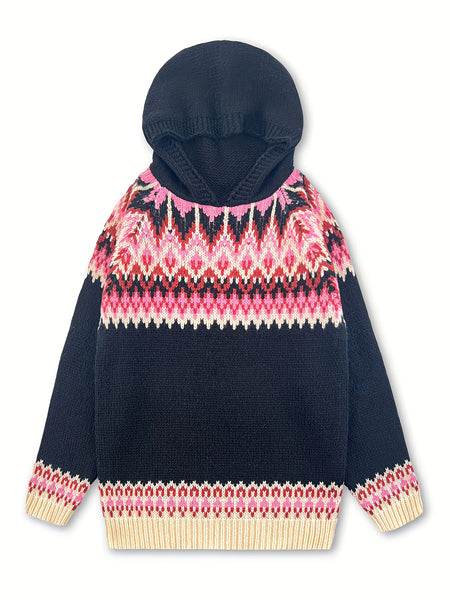 Women's Winter Hooded Jacquard Sweatshirt Style Glacier Snow Mountain Chunky Elegant Fashionable Comfortable Casual Vintage Commuter Soft Slim-Fit Top