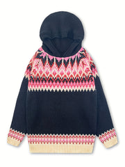 Women's Winter Hooded Jacquard Sweatshirt Style Glacier Snow Mountain Chunky Elegant Fashionable Comfortable Casual Vintage Commuter Soft Slim-Fit Top