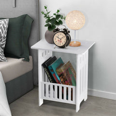 A Small White Tea Coffee Table, a Side Table for The Sofa, a Storage Rack, And a Bedside Table Available in The UK