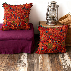 18x18 Inch Reversible Turkish Pattern Pillows (Set of 2 with Inserts) - Romantic Turkey Boho Floral Double Sided Design, Premium Polyester Cover & Fill, Decorative Accent Pillows for Sofa, Chair, Bedroom