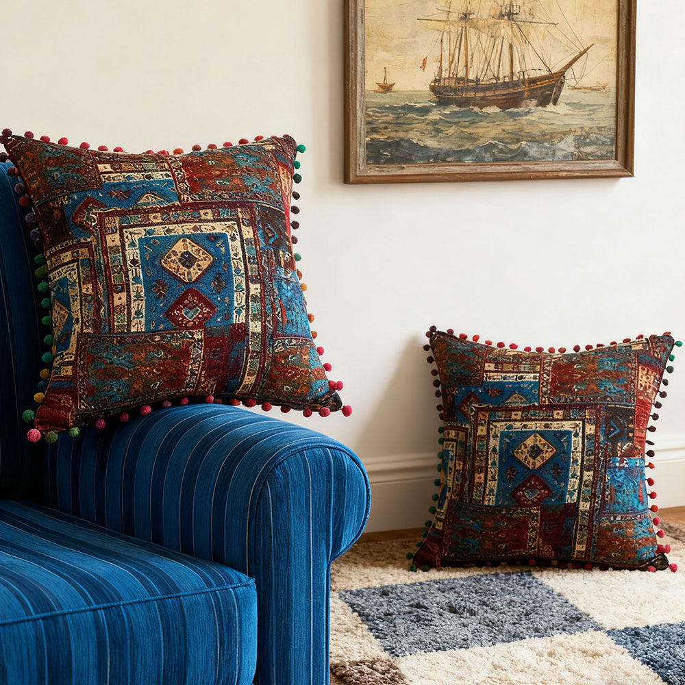 18x18 Inch Reversible Turkish Pattern Pillows (Set of 2 with Inserts) - Romantic Turkey Boho Floral Double Sided Design, Premium Polyester Cover & Fill, Decorative Accent Pillows for Sofa, Chair, Bedroom