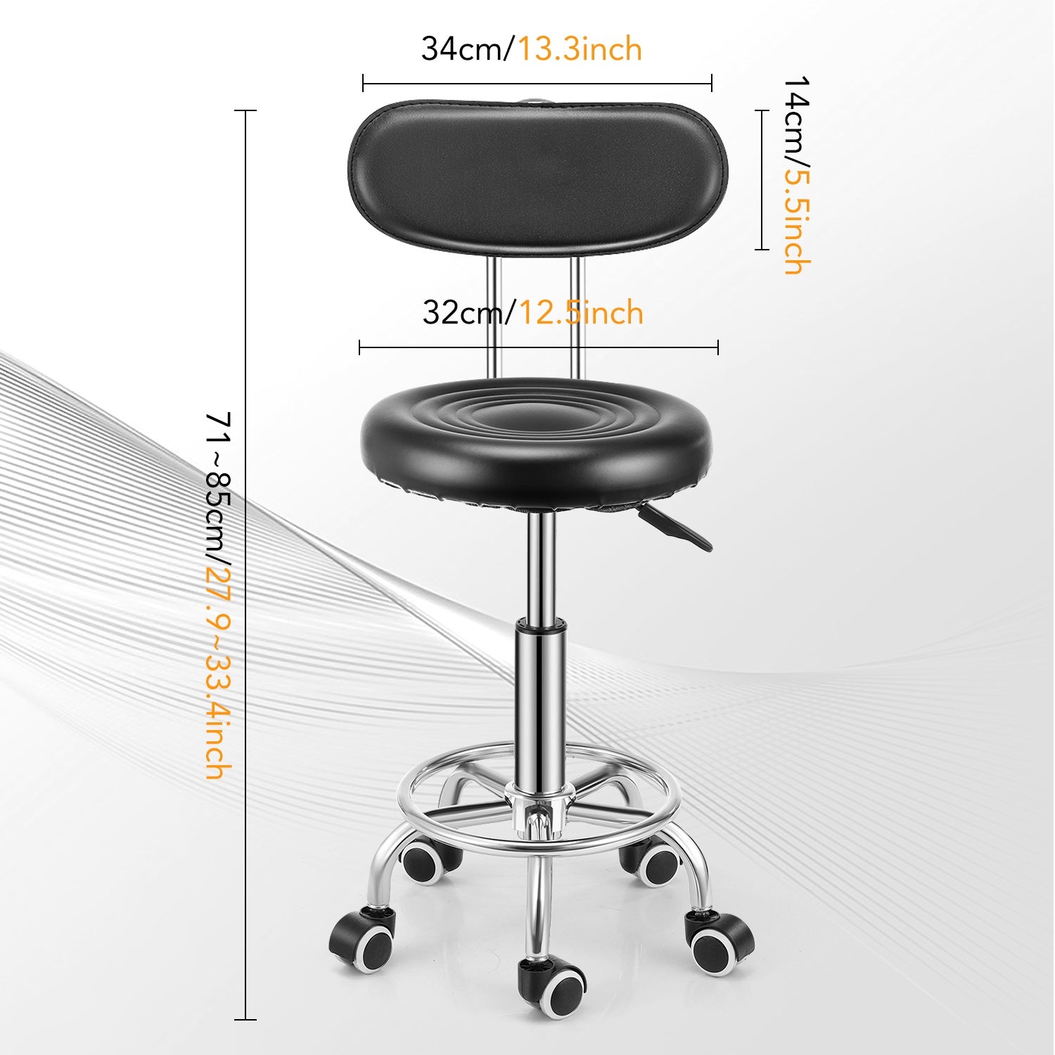 Adjustable Rolling Swivel Stool, Hydraulic Heavy Duty Drafting Chair Stool with Backrest, for Salon Office Therapist Beauty Spa Hairdressing Tattoo, 360-Degree Rolling Wheel, Black