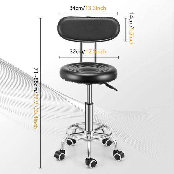 Adjustable Rolling Swivel Stool, Hydraulic Heavy Duty Drafting Chair Stool with Backrest, for Salon Office Therapist Beauty Spa Hairdressing Tattoo, 360-Degree Rolling Wheel, Black