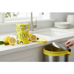 100-Pack Fragranced Pedal Bin Liners – Citrus Lemon Scents – 15L Tie Handle Bags