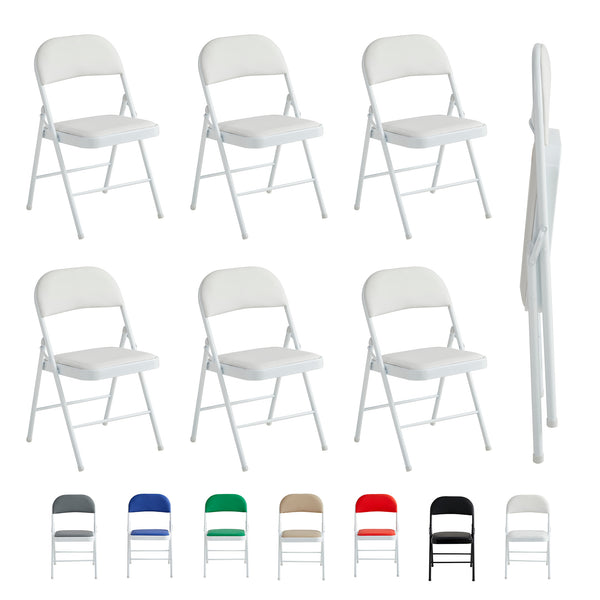 Set of 6 Folding Chairs, Faux Leather Foldable Chairs with Metal Frame and Padded Seat, Easy to Fold and Store for Home, Office, Dining and Reception