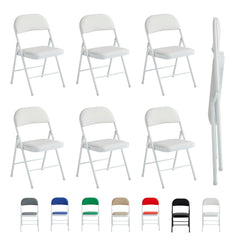 Set of 6 Folding Chairs, Faux Leather Foldable Chairs with Metal Frame and Padded Seat, Easy to Fold and Store for Home, Office, Dining and Reception