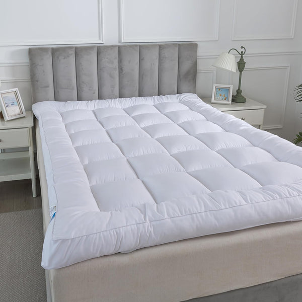 Hotel Quality Box Stitched Microfibre Mattress Topper 5Cm Super Soft Heavy Fill Orthopaedic anti Allergy Quilted Mattress Topper (Double,137Cm X190Cm)