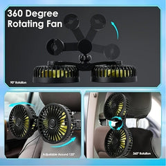 Car Fan, Car Small Air Conditioner, Double-Head Rear USB Interface Electronic Fan, Strong Wind, 360-Degree Rotation, USB Gadget, Computer Additions, Car And Home Dual Use, USB Fan Compatible with Laptops