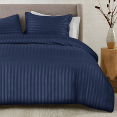 Premium Hotel Quality Satin Stripe Duvet Cover Set Double with Pillowcases | Reversible Soft Quilt Bedding | Easy Care Breathable Luxury Quilt Cover