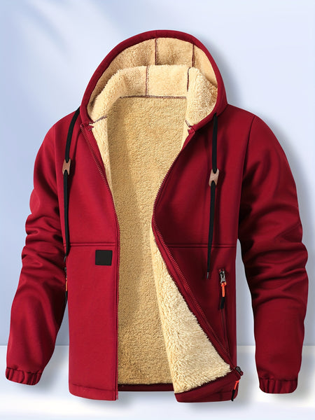 Men'S Cardigan Hooded Fleece Thickened Sweatshirt, Fashionable Fleece Warm Hoodie, Comfortable Loose Drawstring Hooded Sweatshirt, Autumn And Winter Men'S Clothing, Men'S Casual Hooded Sweatshirt with Zipper Pockets, Suitable for Winter And Autumn