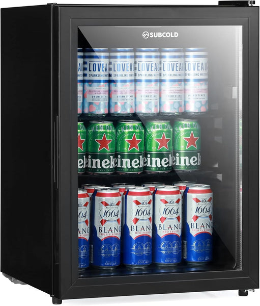 Subcold Cave60 LED Solid Door Beer Fridge for Wine & Drinks | Mini Chiller with Can Dispenser | 54 Cans (Black)
