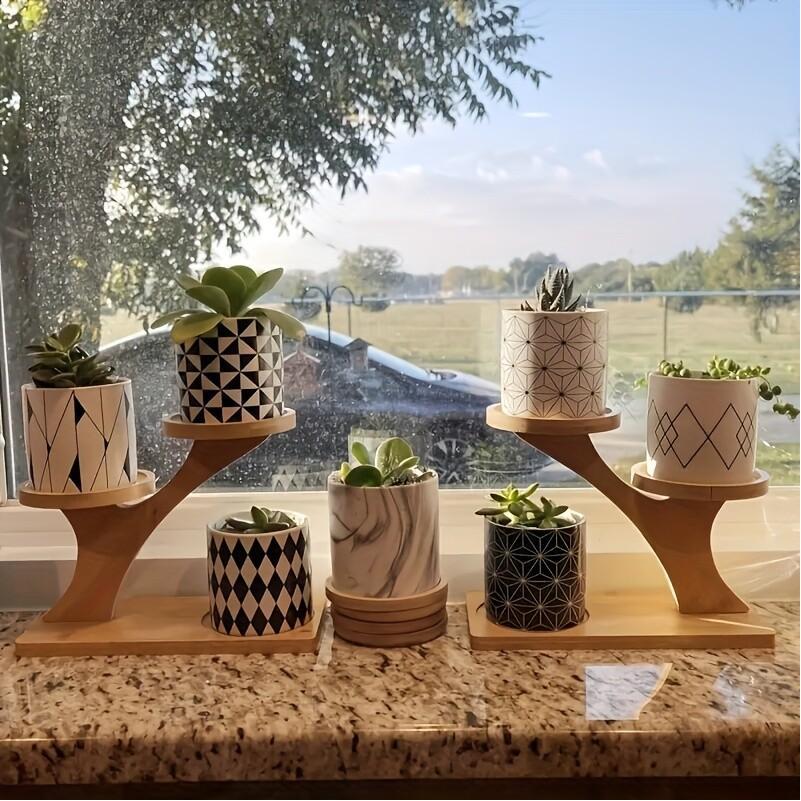 Two-Tier Bamboo Plant Stand - a Stylish Round Wooden Base Display Rack, Perfect for Small Potted Plants, Ideal for Home, Office, And Balcony Decoration