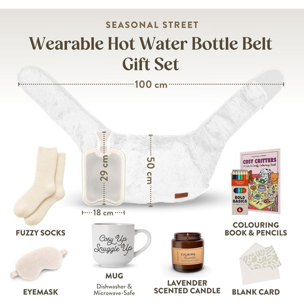 Mother'S Day Gift for Her - Birthday Pamper Gifts for Women with Hot Water Bottle Belt, Socks, Mug, Candle, Sleep Mask, & Colouring Book with Pencil, Self Care Box