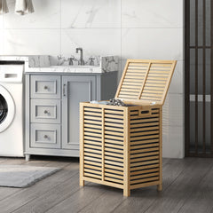 GOFLAME 80 L Bamboo Laundry Hamper, Clothes Laundry Basket W/ Lid & Handles, Removable Liner Bag, Spacious Storage Space, Laundry Organizer for Bathroom, Living Room, Bedroom, Easy Assembly