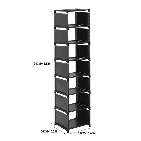 6/ 7/ 8 Tiers Metal Shoe Rack, Vertical Tall Narrow Shoe Rack Sturdy Free Standing Metal Shoe Shelf Storage Organizer, Multifunctional Shoe Cabinet, Space-saving Shoe Stand, Large Capacity Footwear Holder Corner Shoe Storage Rack for Closet Bedroom Entryw