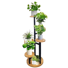 1 6-Tier Plant Stand with Wide Tray & Corner Pot Holder - Heavy-Duty Wood & Iron Multi-Tier Flower Display Shelf Suitable for /Outdoor Use, Space-Saving Step Shelves with Plant Display (Balcony,,)