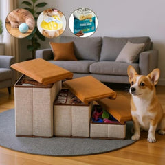 Foldable Dog Stairs, 3 Tier Pet Steps with Storage, Adjustable Dog Ramp for Bed and Sofa, Soft Flannel Pet Stairs for Small & Medium Dogs and Cats