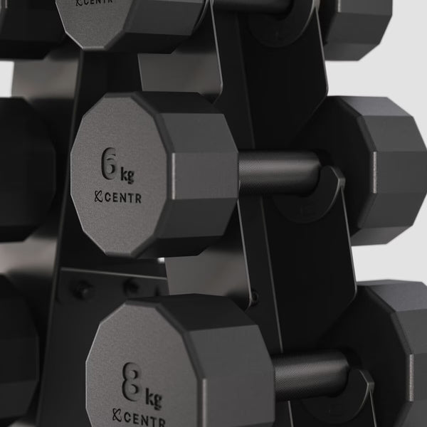 Centr 108Kg Rubber Dumbbell Set with Rack