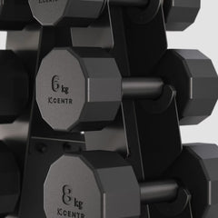 Centr 108Kg Rubber Dumbbell Set with Rack