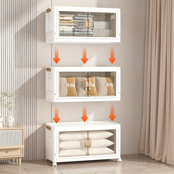 Large Foldable & Stackable Storage Cabinet with Wheels - Heavy-Duty Suitable for, Office, Dorm System, 2/3/4/5-Tier Plastic Shelving Unit with Lids, Space-Saving Foldable for Wardrobe, Bathroom, Freestanding Use