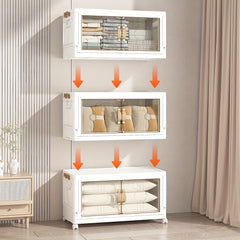 Large Foldable & Stackable Storage Cabinet with Wheels - Heavy-Duty Suitable for, Office, Dorm System, 2/3/4/5-Tier Plastic Shelving Unit with Lids, Space-Saving Foldable for Wardrobe, Bathroom, Freestanding Use