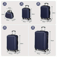 Lightweight Hardshell Spinner Luggage Set with Five Pieces in Various Sizes (12, 16, 20, 24, And 28 Inches) - Features a Carry-On, Made from Durable ABS, Budget-Friendly for Family Trips, Suitable for Both Men And Women