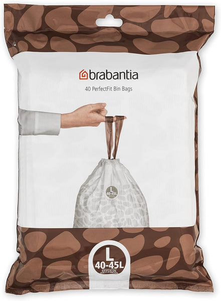 Brabantia Perfectfit Bin Liners (Size G/23-30 Litre) Thick Plastic Trash Bags with Tie Tape Drawstring Handles (40 Bags)