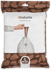 Brabantia Perfectfit Bin Liners (Size G/23-30 Litre) Thick Plastic Trash Bags with Tie Tape Drawstring Handles (40 Bags)