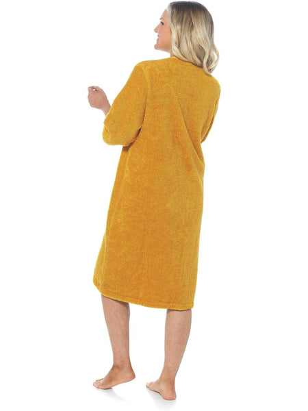 KAV Super Soft 100% Cotton Robe Womens Dresses - Towelling Shower Wrap Gown - Ladies Adjustable Towel Bathrobe for Housecoat, Nightwear, Lounge, Spa Bath with Zipper and Pocket