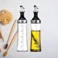 High-Quality Glass Oil And Vinegar Pourer, Featuring a Large Opening for Easy Refilling And Cleaning, Contemporary Design for Olive Oil, Transparent Glass Bottle, Spouts for Pouring, 18-Ounce Cruet Set (Includes 2pcs)