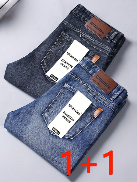 2026 Four-Season Men's Loose Straight-Leg Jeans, Light Business Casual Stretch Straight-Leg Pants, Two-pc