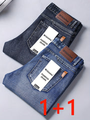 2026 Four-Season Men's Loose Straight-Leg Jeans, Light Business Casual Stretch Straight-Leg Pants, Two-pc