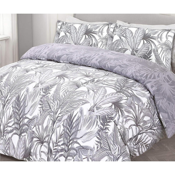 Night Comfort Breathable Duvet Cover with Pillowcases | 100% Polycotton Percale Exclusive Peyton Grey White Design | Machine Washable and Non-Allergenic Bedding Set