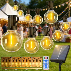 Dimmable Solar Outdoor String Lights - 100ft/60ft/50ft G40 Solar Powered Garden Lights, Remote 3 Timer 8 Modes Waterproof Outside Festoon Lights for Gardens Patios Fences Pergolas