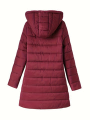 Women'S Winter Casual Mid-Length Fleece-Lined Hooded Jacket - Zippered Pockets, Machine Washable Winter Coat, Full Zip Closure, Regular Fit Sleeves, Fashionable Warm And Cold-Resistant, Comfortable Soft Fabric