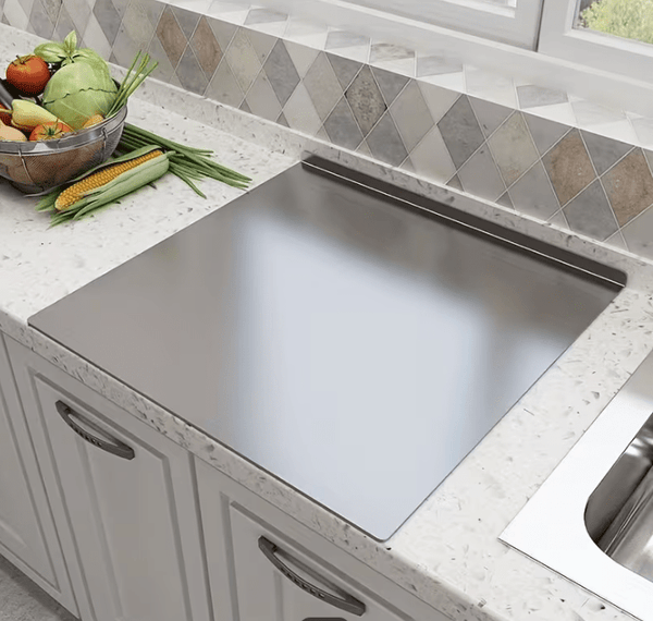 Shipping 1pc of Stainless Steel Cutting Board, a Sturdy Chopping Board Suitable for Meat, Fruits, Vegetables, Bread, And Baking, Featuring a Non-Slip Design with a Lip.