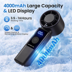 Portable Handheld Fan, High Speed Turbo Hand Held Fan with Speed (1-199) 4000Mah Battery up to 16Hrs, Rechargeable Mini Hand Fan with LED Display, Foldable Portable Fan for Home Outdoor (Black)