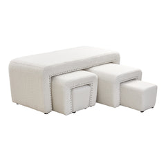 Boucle Fabric Bed End Stool 5-piece Set, Leisure Changing Shoes Stool, 5 Combination Stools, Sofa Footrest, Soft and Comfortable Bedside Bench, Suitable for Living Room Bedroom Rest Room