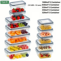 48pcs / 24pcs Plastic Refrigerator Storage Boxes, (24/12 Lids + 24/12 Containers) Kitchen Fresh‑Keeping Container Set, Refrigerator And Freezer Organizers, Fruit And Vegetable Sealed Boxes, Airtight Design, Easy‑Open Lids, Stackable Design, with Labels An