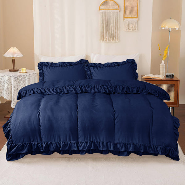 3-Piece Ruffle Frilled Duvet Cover Set – Soft, Comfortable Bedding with Pillowcases, Button Closure, Elegant Layered Design