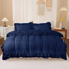 3-Piece Ruffle Frilled Duvet Cover Set – Soft, Comfortable Bedding with Pillowcases, Button Closure, Elegant Layered Design