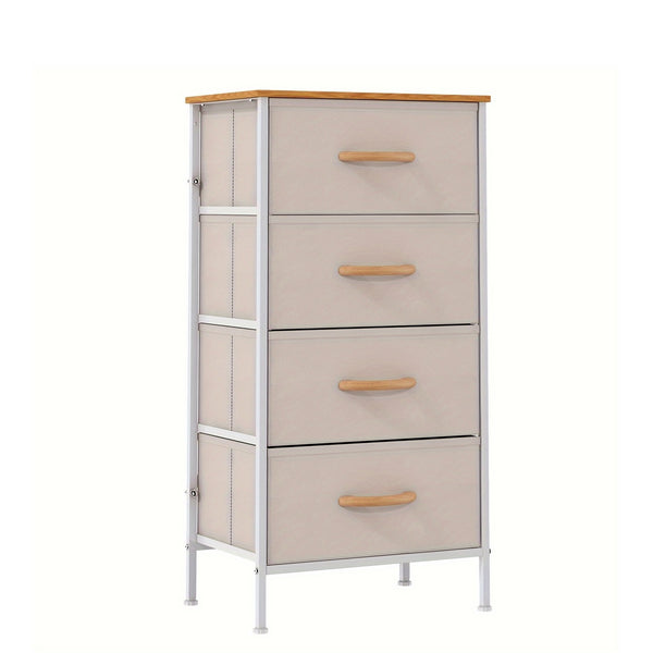 Frmobepts 4-Drawer Tall Dresser with Large Storage Cabinet - Modern Fabric & Wood Top Storage Organizer, Sturdy Metal Frame & MDF Construction, 68.58cm+ Height Freestanding Dresser with Spacious Drawers for Bedroom/Living Room