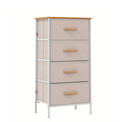 Frmobepts 4-Drawer Tall Dresser with Large Storage Cabinet - Modern Fabric & Wood Top Storage Organizer, Sturdy Metal Frame & MDF Construction, 68.58cm+ Height Freestanding Dresser with Spacious Drawers for Bedroom/Living Room