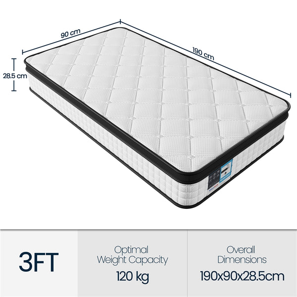 Costoffs Bed Mattress, Single/Double Bed Mattress Memory Foam and Pocket Spring Hybrid Mattress with 3D Breathable Fabric, Medium Soft to Medium Firm Support Mattress, Roll-Up Packaging for Bedroom, White